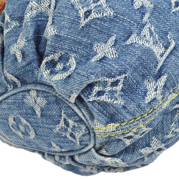 Authenticity Guarantee LOUIS VUITTON PLEATY HANDBAG PURSE INDIGO MONOGRAM DENIM - Picture 5 of 11